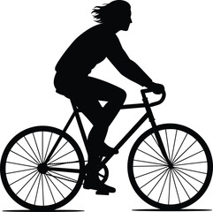 Obraz premium Silhouette Vector Illustration of Woman Riding Bicycle for Fitness, Transportation, Outdoor Activity, Healthy Lifestyle, and Eco-Friendly Travel Concept