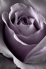 A soft, elegant close-up of a lavender-hued rose showcasing the intricate details and delicate layers of its petals in a vertical composition