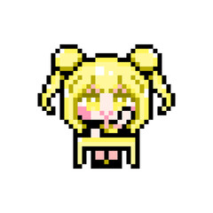 Fototapeta premium Pixel art girl 04 Sitting at the desks and raising hands (3)