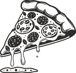 Hand holding cheesy pepperoni pizza slice hot melted cheese, dripping sauce, fast food meal, snack, comfort eating concept