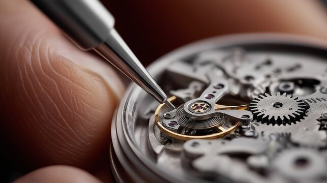 A person is working on a watch, carefully adjusting the gears - Powered by Adobe