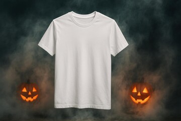 Blank Shirt Mockup with Halloween Pumpkin Background for Seasonal Design