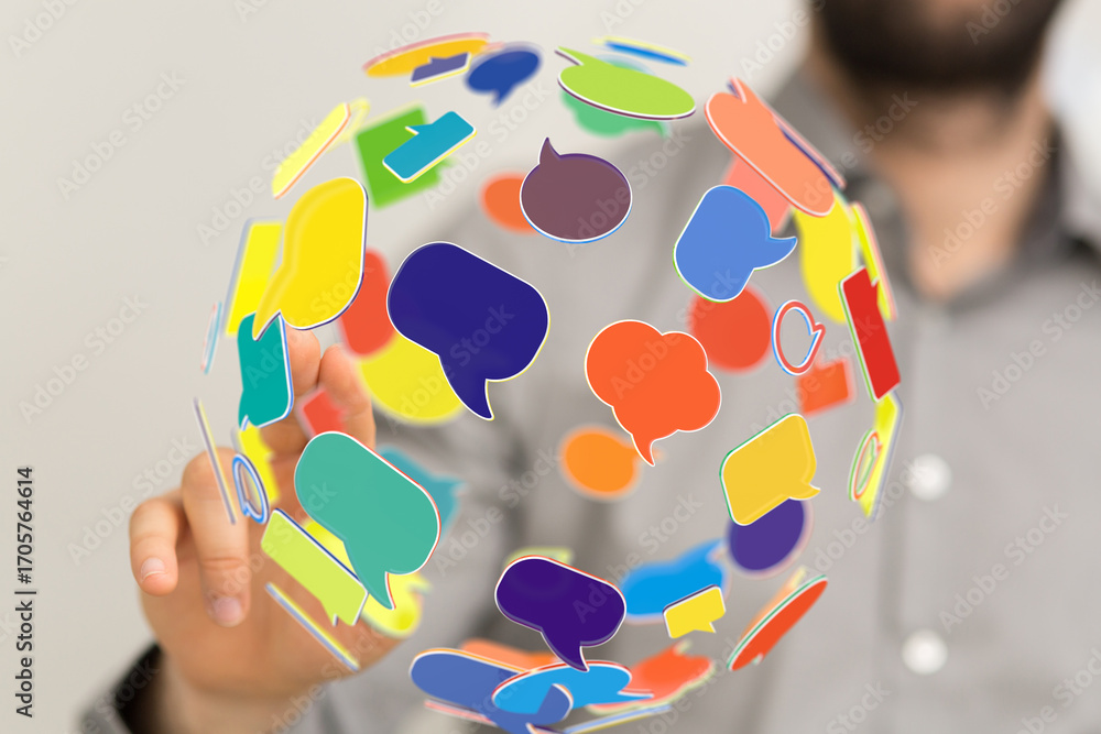 Aufkleber abstract image of colorful speech bubbles forming a sphere, symbolizing global communication and net