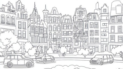 Line art european cityscape