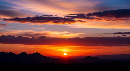 Fototapeta premium Majestic Sunset Over Silhouetted Mountains.