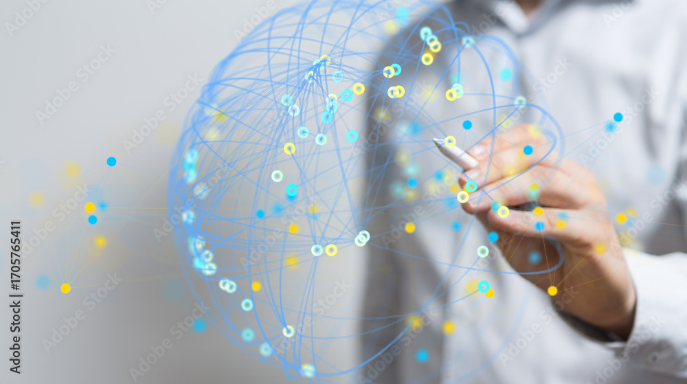 Aufkleber abstract image of a person interacting with a digital network. represents global connectivity, data 