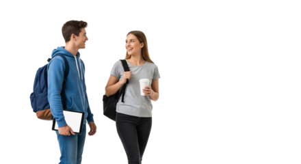 Students Walking and Talking with Backpacks and Notebooks
