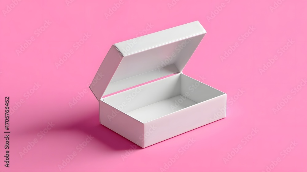 Aufkleber a simple white cubic box with an open lid, placed on a vibrant pink background, creating a minimalis