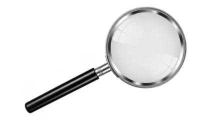Magnifying glass with black handle isolated on transparent background
