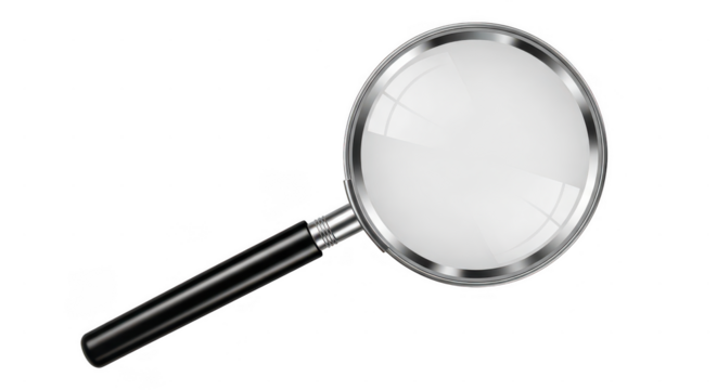 Magnifying glass with black handle isolated on transparent background