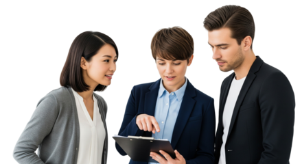 Business Team Discussing Ideas with Clipboard Presentation