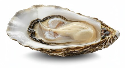 Opened Oyster Fresh Seafood Single on Clean White Background