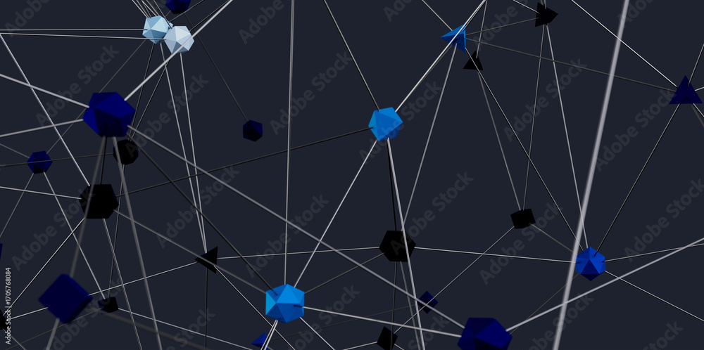 Poster 3d rendering of a complex network. ideal for technology, connection, and data concepts.