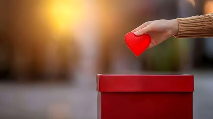 Hand holding heart above donation box