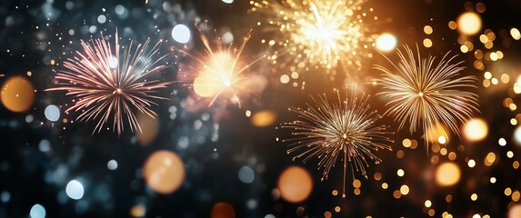 Fototapeta premium Colorful Fireworks Illuminate the Night Sky During a Celebration Event in the City