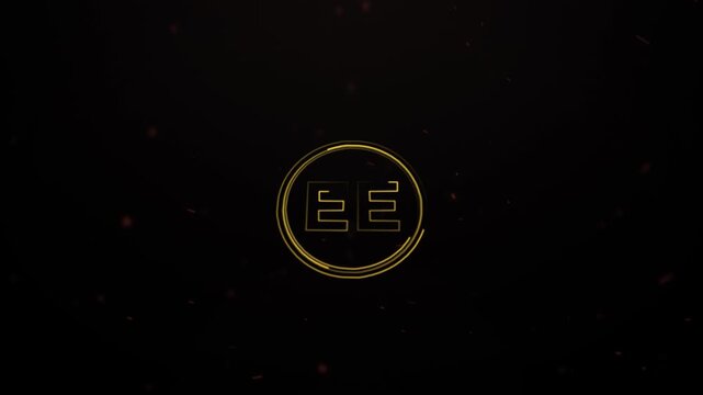 Golden Abstract EE Logo Animation with Particle Effects