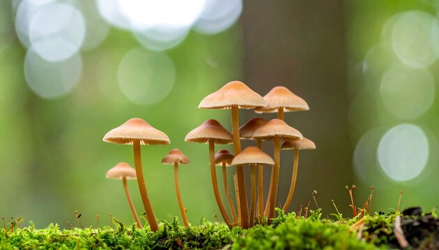 Tiny mushrooms in forest