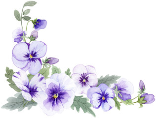 Purple Pansies Watercolor Illustration on Isolated Background Clipart Hand Drawn and Painted
