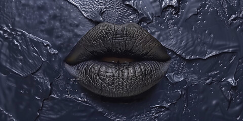 Black Cracked Lips with Subtle Gold Accents – Dark Aesthetic Beauty for Horror or Fantasy Design