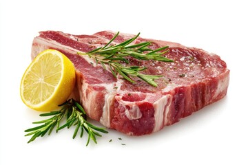 Obraz premium Raw steak with rosemary and lemon