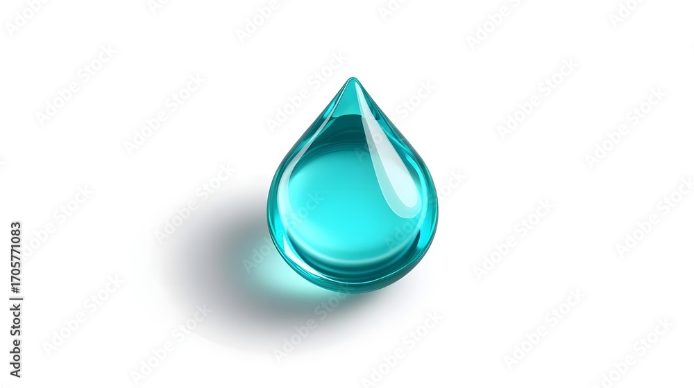 Aufkleber close-up of a single, elegant turquoise water drop resting on a transparent glass surface, creating 