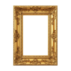 Ornate gold picture frame antique style isolated on transparent background