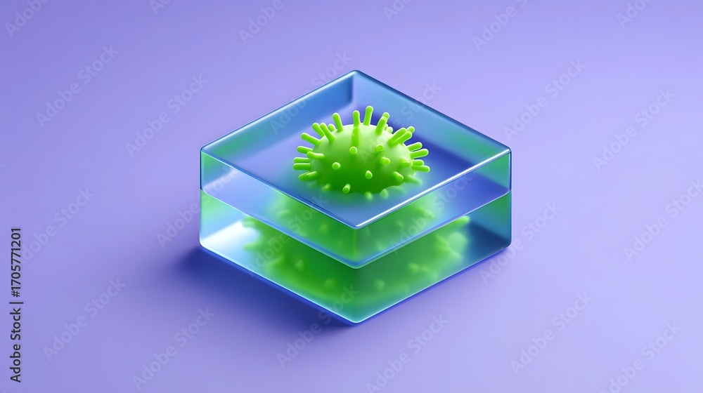 Poster highly detailed 3d rendering of a microscopic virus or microorganism molecule enclosed within a tran