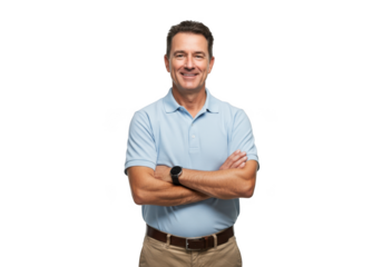 Smiling man in polo shirt and khakis isolated on transparent background