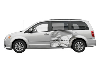 Damaged car silver minivan vehicle isolated on transparent background