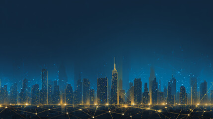 Obraz premium Sunshine in the Smart digital Innovation city with connection network reciprocity over the cityscape. of future smart wireless digital city and social media networking systems that connects
