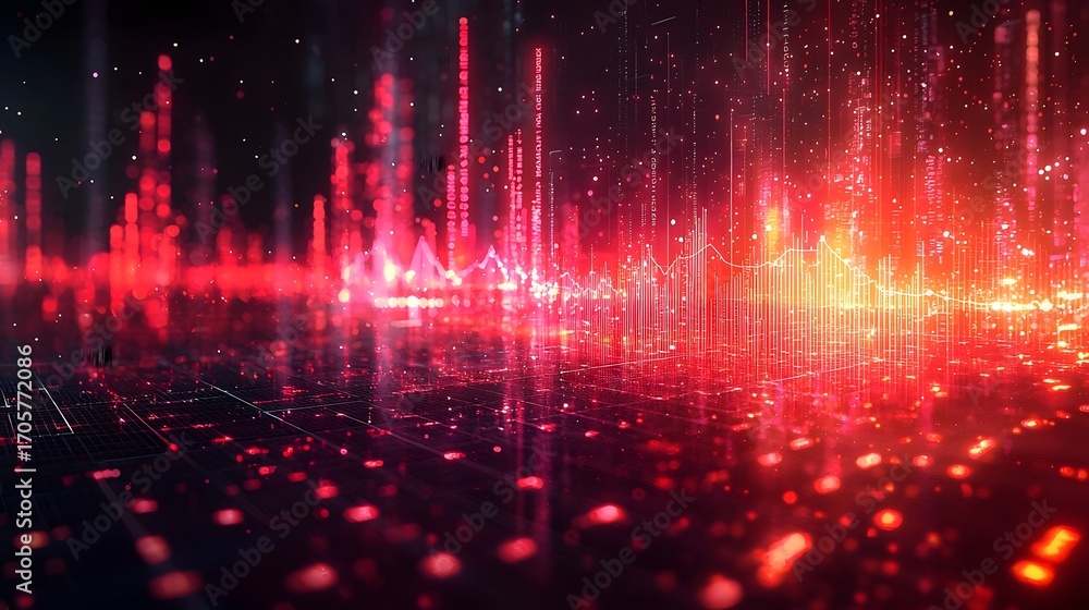 Poster abstract futuristic digital data visualization with glowing red lines and particles