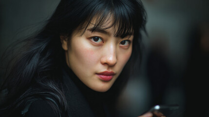 Portrait of asian woman with smartphone.