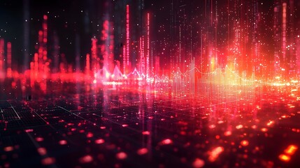 Abstract futuristic digital data visualization with glowing red lines and particles