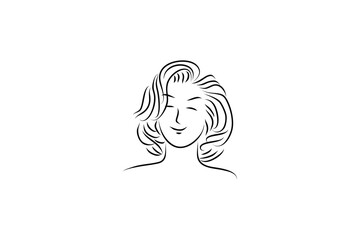 Smiling Woman Line Art Face Illustration