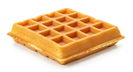 Golden Brown Waffle Square on White Background Studio Shot