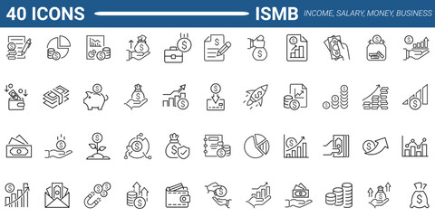 Income, salary, money, business line icons set. Outline icon collection. Editable stroke. Vector illustration