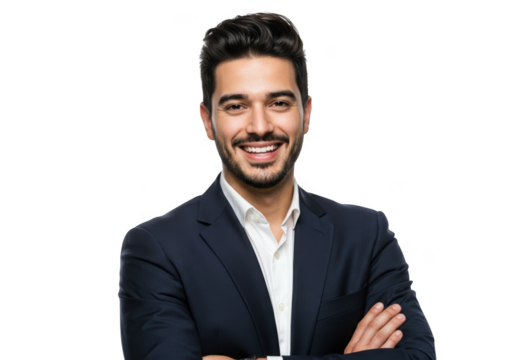 Smiling businessman with arms crossed isolated on transparent background