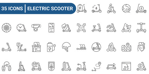 Electric scooter line icons set. Outline icon collection. Editable stroke. Vector illustration
