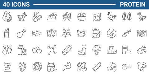 Protein line icon set. Outline icon collection. Editable stroke. Vector illustration.