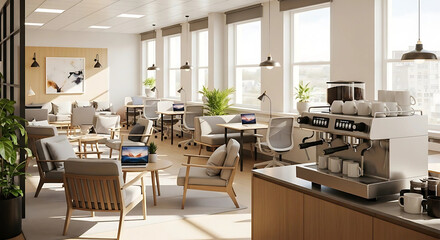 Modern Co-working Space with Natural Light and Coffee Station