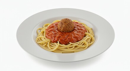 Spaghetti with Red Sauce and Meatball on White Plate