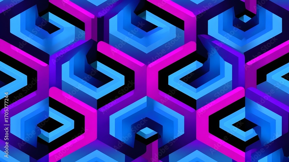 Poster visually striking abstract digital background featuring a repeating pattern of vibrant, interlocking