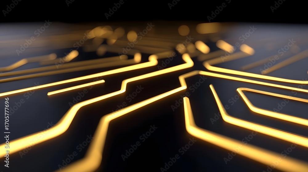 Poster intricate digital circuit board with glowing, luminous pathways showcasing the underlying complexity