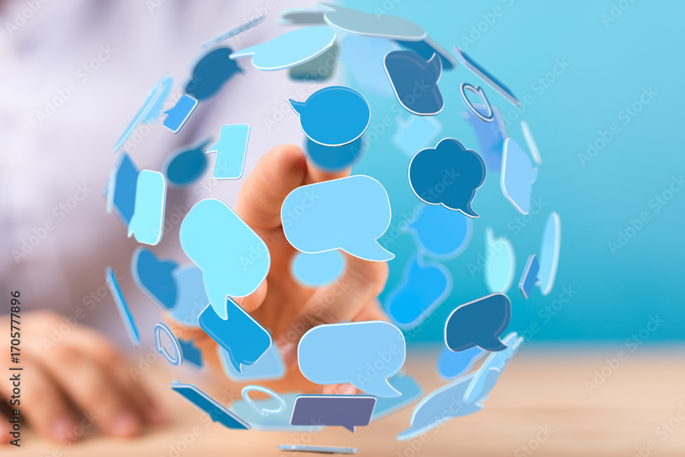 Aufkleber abstract image of speech bubbles forming a sphere, symbolizing global communication and interaction.