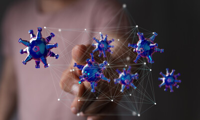 High-quality 3D render of interconnected viruses. Ideal for medical, science, and technology...