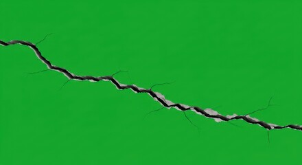 Abstract crack fracture line on the green screen background design element with detail