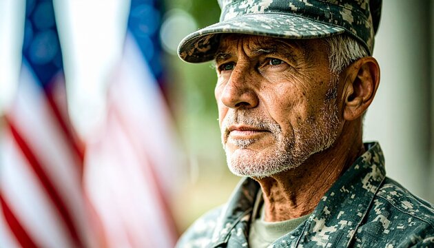 Veteran soldier portrait with American flag background