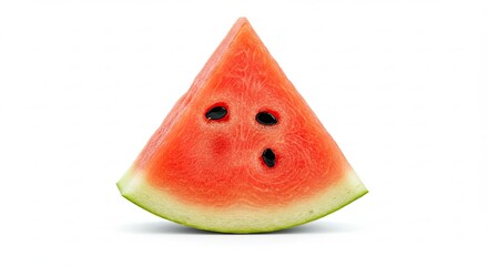 Red Watermelon Slice with Black Seeds on White Background