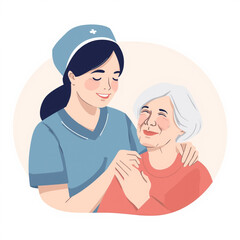 Obraz premium Caring nurse gently holds hands with elderly woman