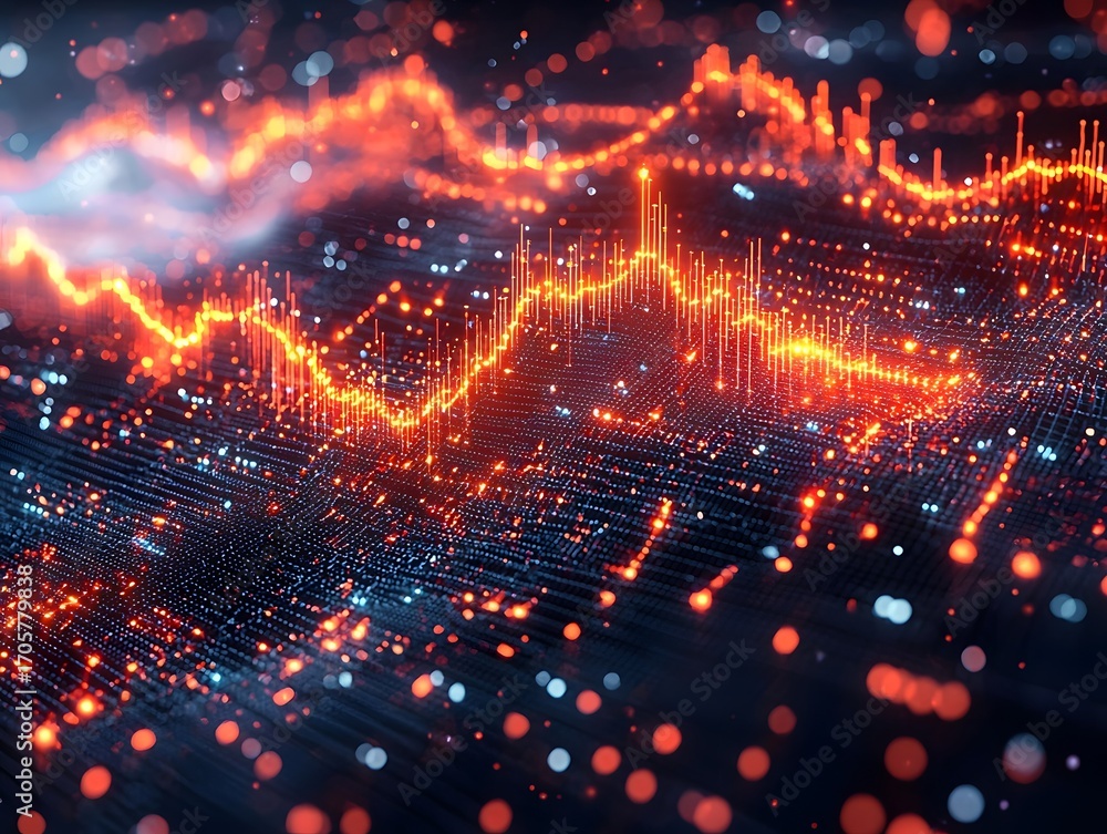 Poster abstract digital data flow visualization with glowing network connections and energy streams